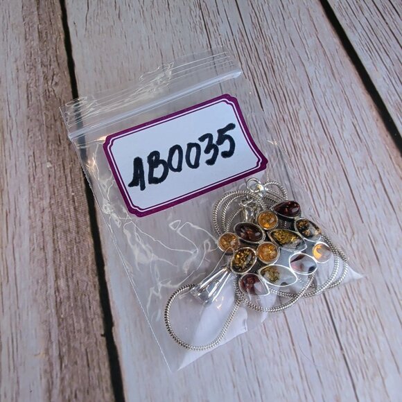 Unique Sterling Silver Pendant Necklace With Multicolor Baltic Amber Stones - Picture 9 of 9